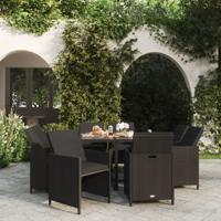 9-delige Tuinset met kussens poly rattan zwart