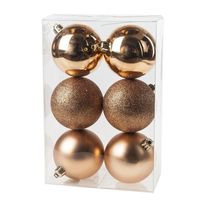 12x Koperkleurige kerstballen 8 cm kunststof mat/glans - thumbnail