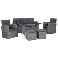 6-delige Loungeset met kussens poly rattan grijs