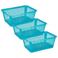 Opbergmand/kastmandje - 3x stuks - 6,5 liter - blauw - kunststof - 20 x 30 x 11 cm