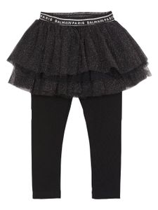 Balmain Kids legging en tulle à taille à logo - Noir