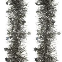 2x stuks lametta kerstslingers met sterretjes antraciet (warm grey) 270 x 10 cm - thumbnail