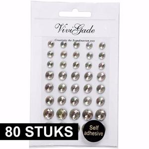 Hobby/knutsel kristal plaksteentjes - 80x stuks - zilver - strass steentjes - Plak juwelen