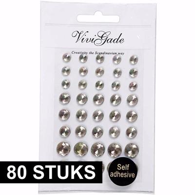 Hobby/knutsel kristal plaksteentjes - 80x stuks - zilver - strass steentjes - Plak juwelen