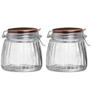 Weckpot/inmaakpot - 2x - 1L - glas - met beugelsluiting - koperen deksel