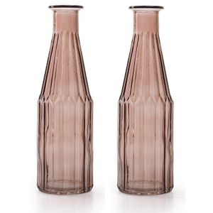 Jodeco - bloemenvaas Marseille - 2x - fles model - glas - roze - H25 x D7 cm