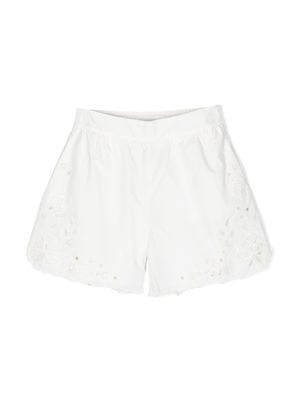 Chloé Kids short en popeline à broderies anglaises - Blanc