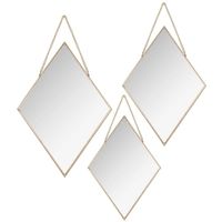 Set van 3x spiegels/wandspiegels ruit metaal goud met ketting - thumbnail