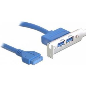 DeLOCK USB 3.0 19-pin - 2 x USB 3.0-A USB-kabel 0,4 m USB 3.2 Gen 1 (3.1 Gen 1) USB A Blauw