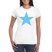 Verkleed T-shirt voor dames - ster - wit - blauw glitter - carnaval/themafeest - thumbnail