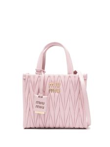 Miu Miu petit sac cabas matelassé à plaque logo - Rose