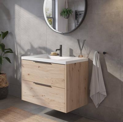 Saqu Lima voorgemonteerd badmeubel met mat zwarte greep incl. matte wastafel 80,5x51,5cm naturel eiken