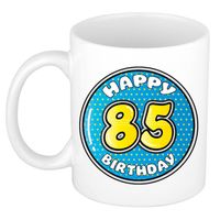 Bellatio Decorations Verjaardag cadeau mok - 85 jaar - blauw - 300 ml - keramiek - feest mokken - thumbnail