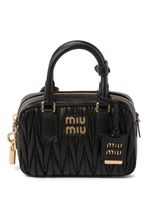 Miu Miu mini sac en cuir matelassé à plaque logo - Noir