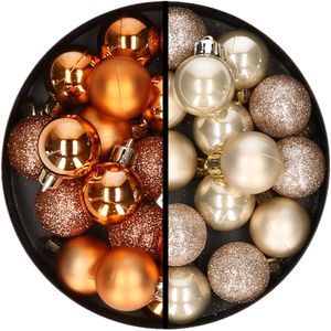 34x stuks kunststof kerstballen koper en champagne 3 cm - Kerstbal
