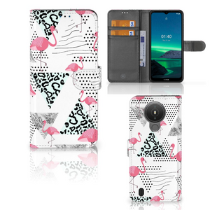 Nokia 1.4 Telefoonhoesje met Pasjes Flamingo Triangle