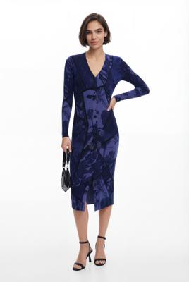 Bloemen midi-jurk - BLUE - L