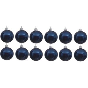 12x Glazen kerstballen glans donkerblauw 10 cm kerstboom versiering/decoratie   -