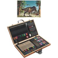 Complete teken/schilder doos 88-delig met een A4 Dino schetsboek   -