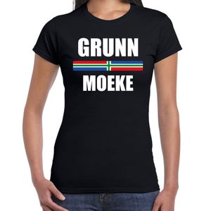 Grunn moeke met vlag Groningen t-shirts Gronings dialect zwart voor dames
