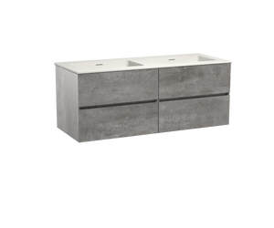 Storke Edge zwevend badmeubel 130 x 52 cm beton donkergrijs met Mata dubbele wastafel in mat witte solid surface