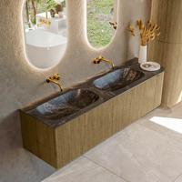 Badmeubel Mondiaz Kurve-Dlux | 165 cm cm | Meubelkleur Dusk | Wastafelkleur Lava | Solid surface | Dubbel / Links spoelbak | Zonder kraangat(en)