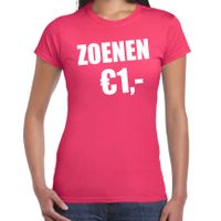 Fun t-shirt zoenen 1 euro roze voor dames - thumbnail