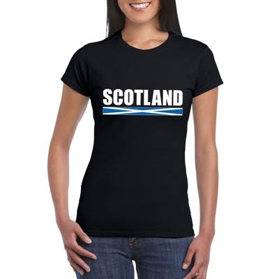 Schotland supporters kleding t-shirt - voor dames - zwart - met vlag kleuren print - korte mouwen