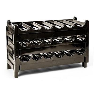 Wijnrek of wijnflessen rek - stapelbaar - bruin - kunststof - 63 x 23 x 13 cm - voor 18x flessen