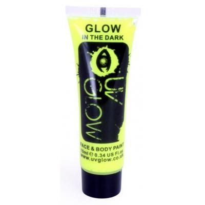 Gele glow in the dark schmink - tube - 10 ml - licht op bij uv licht - lichaam en gezicht