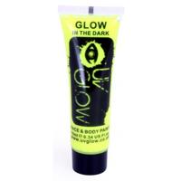 Gele glow in the dark schmink - tube - 10 ml - licht op bij uv licht - lichaam en gezicht Gele glow in the dark schmink - tube - 10 ml - licht op bij uv licht - lichaam en gezicht