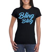 Verkleed T-shirt voor dames - bling - zwart - blauw glitter - glitter and glamour - carnaval