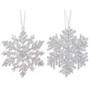 2x Kersthangers figuurtjes zilveren sneeuwvlok/ster 12 cm glitte