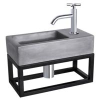 Differnz Ravo fonteinset beton donkergrijs - kraan kruis - met handdoekrek - 38.5 x 18.5 x 9 cm - chroom
