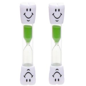 Zandlopers/badkamer douche/spelletjes 2 stuks timer groen smiley 3 minuten