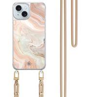 iPhone 15 hoesje met beige koord - Marmer waves iPhone 15 hoesje met beige koord - Marmer waves