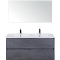 Porto Badmeubelset 120 cm - 2 Laden Beton Antraciet - Keramische Wastafel Wit Slim met Spiegel