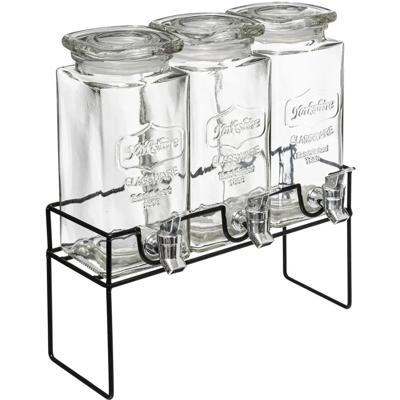 Secret de Gourmet Dranksdispenser/limonadetap - 3x - glas - 1,5 liter - in houder