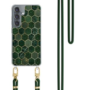 Samsung Galaxy S25 hoesje met groen koord - Kubus groen