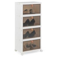 3/4/6-Niveaus Opbergdozen met Deksel & Magnetische Transparante Deuren & Wielen Wit