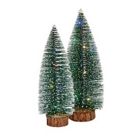 Kleine/mini decoratie kerstboompjes set van 2x st met gekleurd licht 30-35 cm - Kerstdorpen - thumbnail