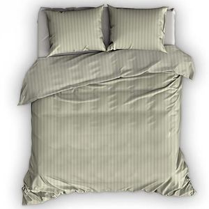 Satin d'Or Dekbedovertrek Streep Khaki-1-persoons (140 x 200/220 cm)