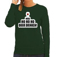 Niks ho ho ho wijn doordrinken foute Kerstsweater / Kersttrui groen voor dames - thumbnail