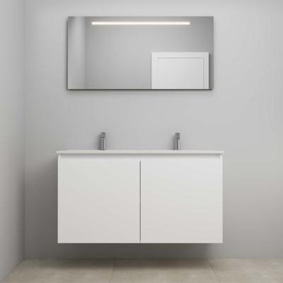 On-Line Badkamermeubelset - 120 cm - Bouwpakket - Greeploos 2 Deuren - Porseleinen Wastafel - 2 Kraangaten - Spiegel met LED-Verlichting - Mat Wit
