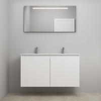 On-Line Badkamermeubelset - 120 cm - Bouwpakket - Greeploos 2 Deuren - Porseleinen Wastafel - 2 Kraangaten - Spiegel met LED-Verlichting - Mat Wit