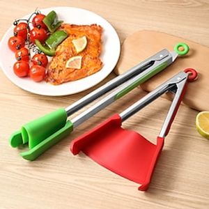 siliconen 2 in 1 flip-spatel en tang om te koken, non-stick, hittebestendig, roestvrijstalen frame slimme spateltang combo voedselschep unieke keukengadgets zoals gezien op tv Lightinthebox