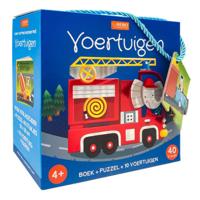 Rebo Publishers Boek, puzzel + 10 figuren - voertuigen