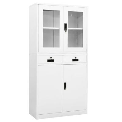 Kantoorkast 90x40x180 cm staal en gehard glas wit