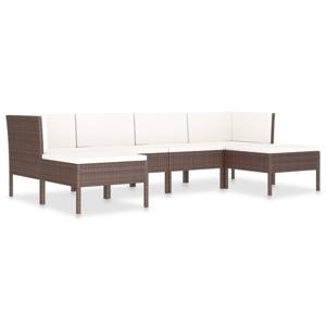 vidaXL 6-delige Loungeset met kussens poly rattan bruin