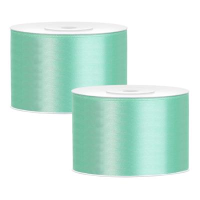 Partydeco Cadeaulint - 2x - mintgroen - 5 cm x 25 meter - satijn - sierlint - inpakken - decoratie